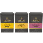 Taylors of Harrogate pack delantera mostrando las tres cajas y beneficios de variedad