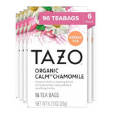 TAZO frente del paquete Calm Chamomile mostrando diseño y cantidad, conveniencia inmediata