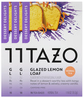 TAZO caja frontal del té Glazed Lemon Loaf mostrando diseño apetitoso y frescura