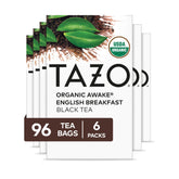 TAZO embalaje frontal mostrando las seis cajas y la marca, conveniencia y cantidad