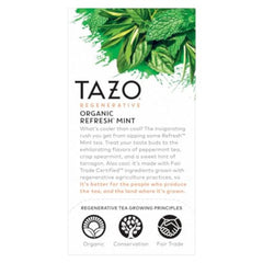 TAZO taza con té humeante mostrando aroma y disfrute inmediato