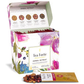 Tea Forte caja frontal con 15 pouches, presentación elegante y variedad