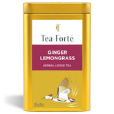 Tea Forte lata frontal con diseño artístico y cierre que conserva frescura