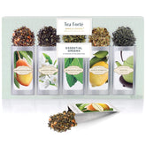 Tea Forte vista frontal del paquete surtido con 15 pouches, presentación premium