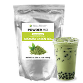 TEA ZONE envase frontal del matcha de 2.2 lb mostrando diseño y sello resealable, mantiene frescura