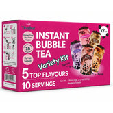 Tealise kit presentación frontal mostrando cinco sabores y perlas, conveniencia en casa