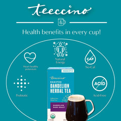 Teeccino vaso frío con hielo que muestra refresco sin cafeína