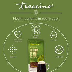 Teeccino comparación de tamaño del envase de 11 oz para referencia del comprador