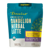 Teeccino frente del envase Dandelion Latte mostrando diseño y tamaño, fácil identificación