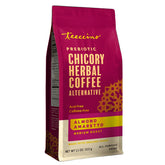 Teeccino frente del envase mostrando la marca y estilo amaretto