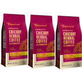 Teeccino frente del paquete mostrando la marca y beneficios sin cafeína