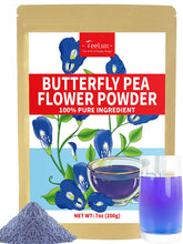 TeeLux envase frontal del polvo de flor de clitoria mostrando el producto y la marca