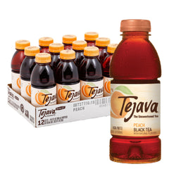 Tejava botella frente con etiqueta de durazno, bebida lista y sin azúcar