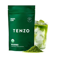 Tenzo Tea envase frontal mostrando etiqueta orgánica y beneficios