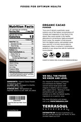 Terrasoul Superfoods textura fina del cacao en polvo para mezclas suaves