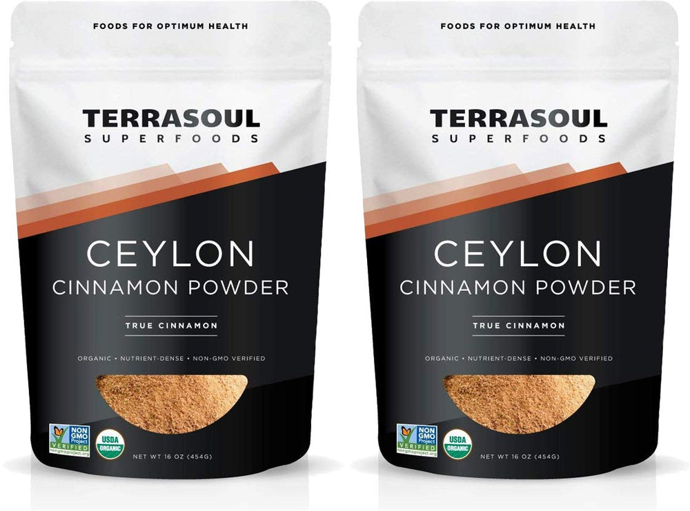 Terrasoul Superfoods envase frontal de canela Ceilán orgánica mostrando la marca y tamaño