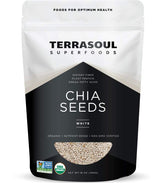 Terrasoul semillas de chía blanca frente del paquete mostrando marca y tamaño