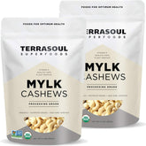Terrasoul frente del paquete de anacardos mostrando presentación y sellado resealable