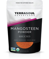 Terrasoul Superfoods empaque frontal del polvo de mangostán, práctico y resellable