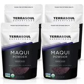 Terrasoul Superfoods paquete frontal mostrando el polvo de maqui y beneficios visuales