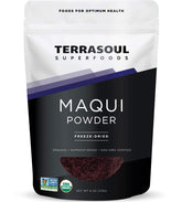 Terrasoul Superfoods paquete frente mostrando polvo de maqui y uso fácil