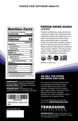 Terrasoul Superfoods primer plano de la textura fina del polvo de maqui para fácil mezcla