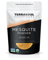 Terrasoul Superfoods mesquite frontal del paquete mostrando el sello orgánico y tamaño