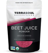Terrasoul Superfoods envase frontal del polvo de jugo de remolacha, fácil identificación y conveniencia