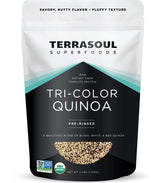 Terrasoul Superfoods paquete frontal mostrando quinoa tricolor y etiqueta orgánica