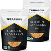 Terrasoul Superfoods empaque frontal semillas de lino dorado, información clara y beneficio orgánico