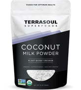 Terrasoul Superfoods envase frontal de leche de coco en polvo, opción orgánica y práctica