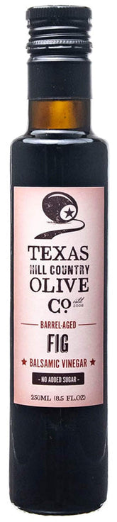 TEXAS HILL COUNTRY OLIVE CO. botella frontal de Fig Balsamic Vinegar, presentación elegante