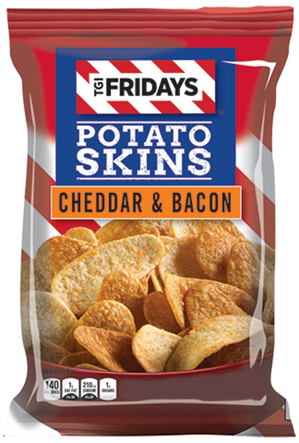 TGI FRIDAYS frontal del paquete mostrando sabor cheddar y bacon y conveniencia
