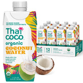 Thai Coco lata frontal mostrando etiqueta clara y beneficios naturales
