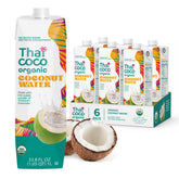 Thai Coco frontal del cartón 1 L mostrando etiqueta orgánica y beneficio hidratante