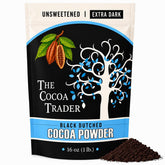The Cocoa Trader frente del empaque mostrando 1 libra y etiqueta clara