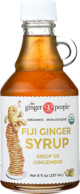 The Ginger People botella frente mostrando jarabe orgánico, conveniencia inmediata