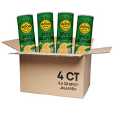 The Good Crisp Company lata frontal con sabor spicy jalapeño, presenta diseño y tamaño claro