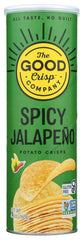 The Good Crisp Company primer plano de textura crujiente, muestra corteza fina y picante
