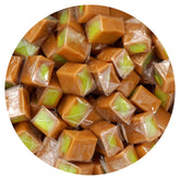 THE HAMPTON CANDY COMPANY bolsa frontal mostrando 2 libras de caramelos manzana verde, ideal para eventos