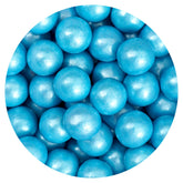 THE HAMPTON CANDY COMPANY bolsa frontal mostrando chicles azules y brillo festivo