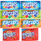 THE HAMPTON CANDY COMPANY Razzles frente del empaque mostrando bolsitas surtidas