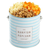 The Hampton Popcorn Company lata frontal con rayas azules y blancas para regalar
