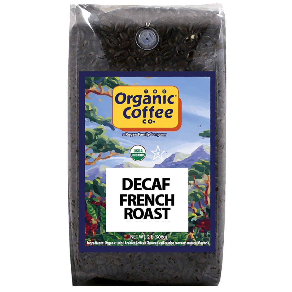 The Organic Coffee Co. bolsa 2 lb frontal mostrando etiqueta y beneficios