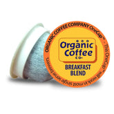 The Organic Coffee Co. paquete frontal mostrando 12 cápsulas compostables y beneficios ecológicos