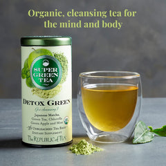 The Republic of Tea bolsita de té vista cercana que facilita preparación rápida