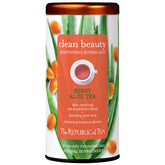 The Republic of Tea caja frontal Beautifying Botanicals mostrando 36 bolsitas y beneficios de rutina