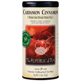 The Republic of Tea caja frontal mostrando Cardamom Cinnamon y diseño, presentación clara