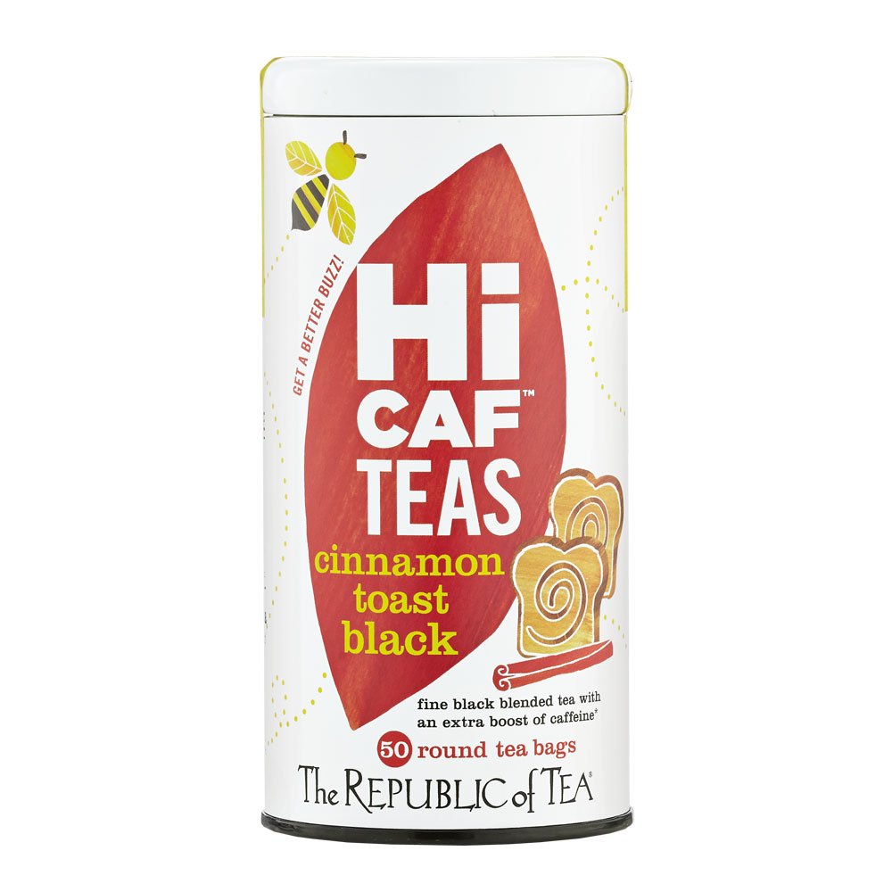 The Republic of Tea caja frontal HiCAF Cinnamon Toast, presentación clara y práctica