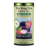 The Republic of Tea caja frontal Wild Berry Plum mostrando 50 bolsitas y diseño atractivo